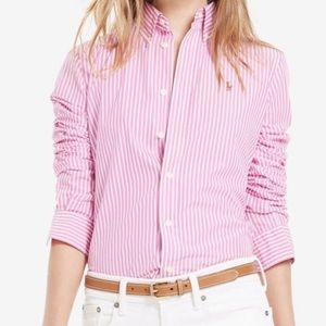 Classic Pink Stripe Long Sleeve Polo